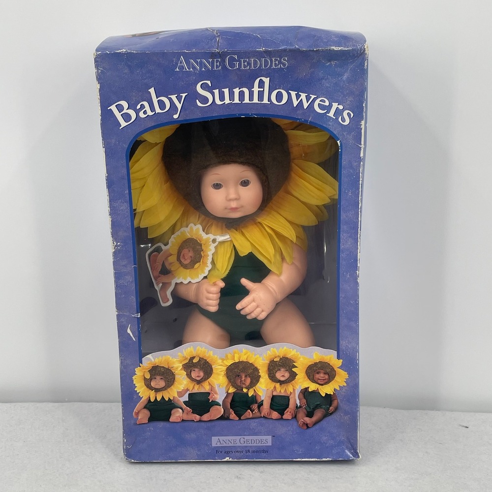 Anne Geddes Baby Sunflowers Collector Doll Vintage 1998 Unimax 526584 New in Box
